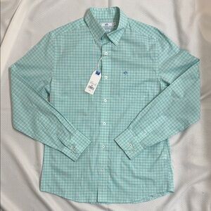 Southern Tide Trim Fit Aqua Checkered Button Down Shirt NWT